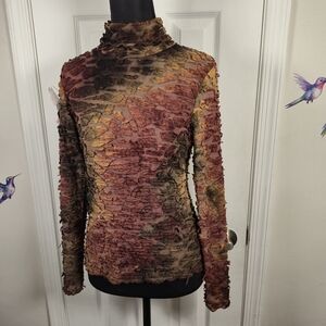 SNO SKINS Vintage 90s Mesh Crinkle Turtleneck Top Grunge Y2K Academia M